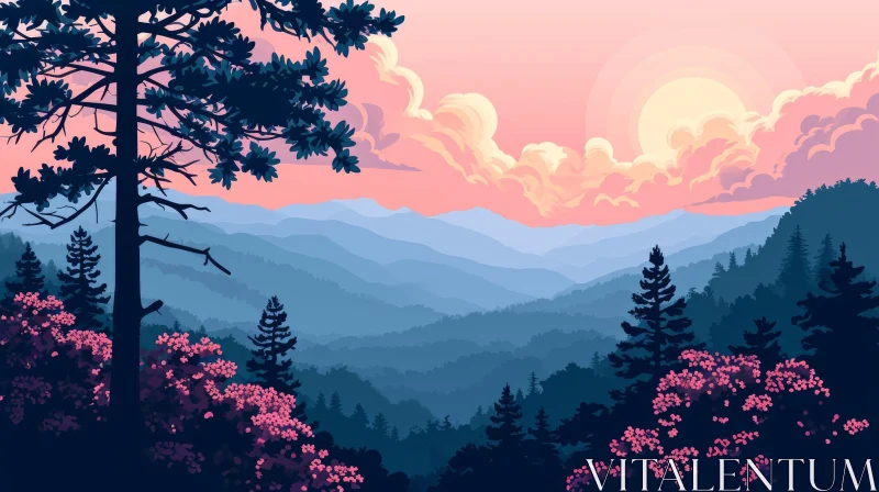 Tranquil Evening Mountains Landscape AI Image