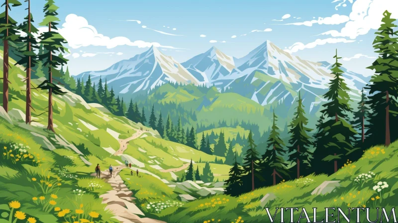 AI ART Tranquil Mountain Valley Landscape