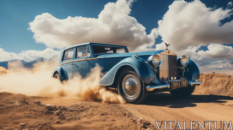 Vintage Car Driving Through Desert Landscape AI Image