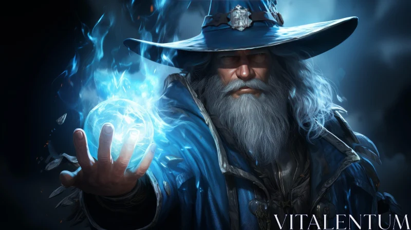 Wizard Painting with Blue Orb AI Image