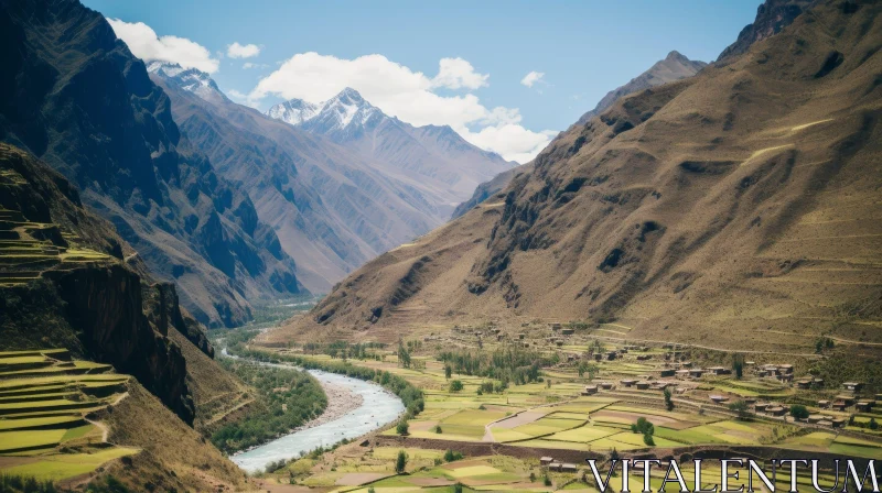 Andes Mountains Valley Landscape - Breathtaking View AI Image