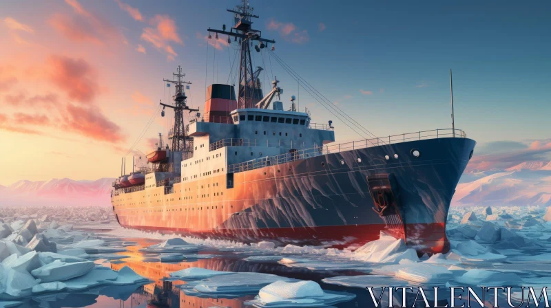 Arctic Icebreaker Ship in Action AI Image