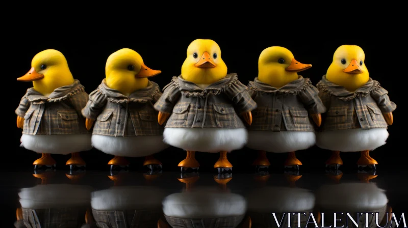 Artistic Portraiture of Five Dressed-Up Ducks AI Image
