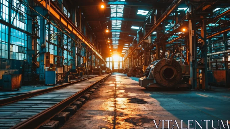 Captivating Industrial Building with Train Tracks and Machinery AI Image
