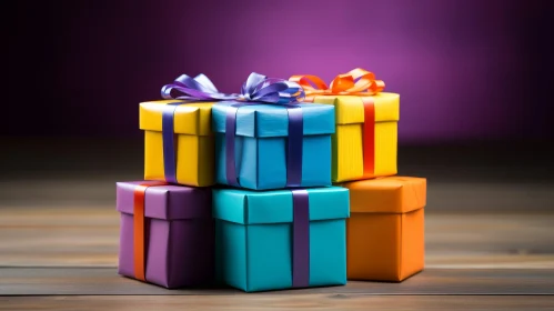 Colorful Gift Boxes on Dark Background