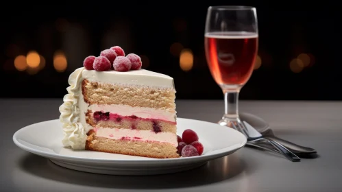 Delicious Cake Slice with Champagne - Cozy Ambiance