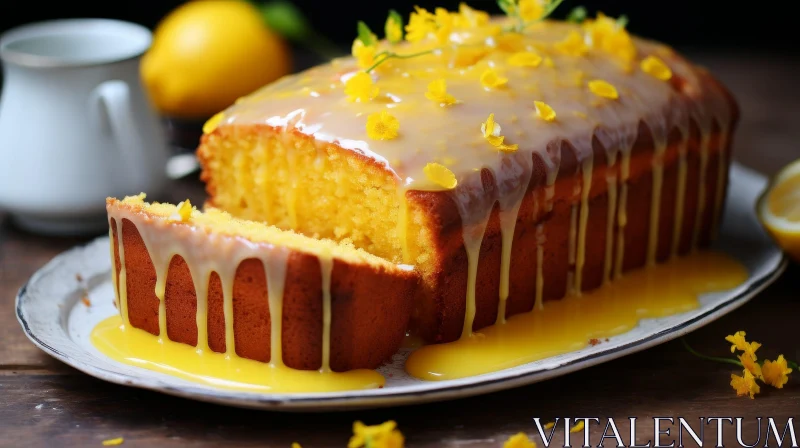 Delicious Lemon Loaf Cake with Yellow Flowers AI Image