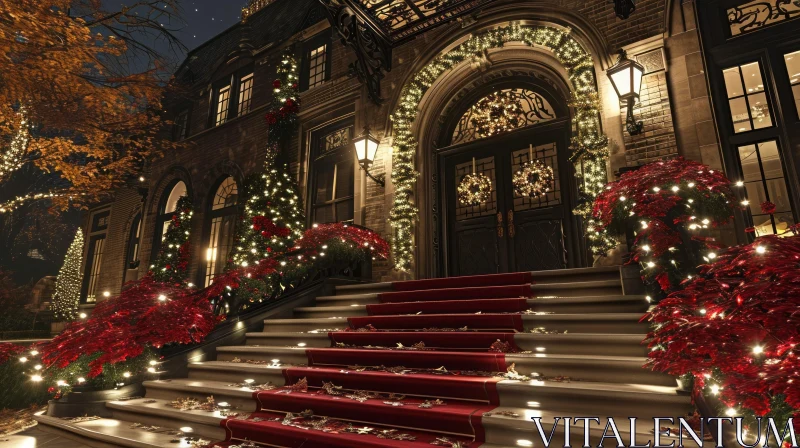 Enchanting Christmas Mansion with Twinkling Lights AI Image