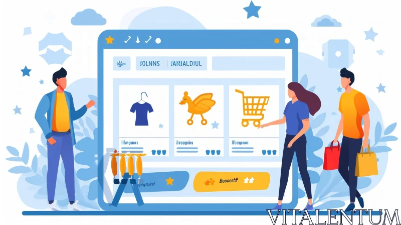 Engaging Online Shopping Scene: Three People Exploring Products AI Image