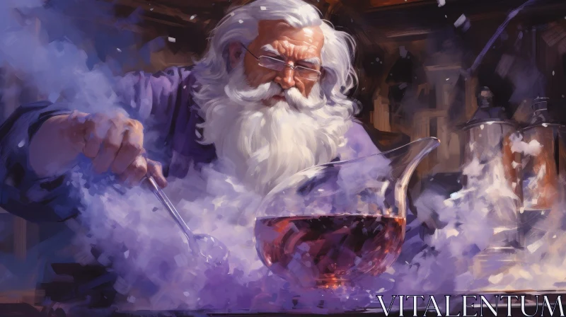 AI ART Enigmatic Old Man Brewing Purple Potion