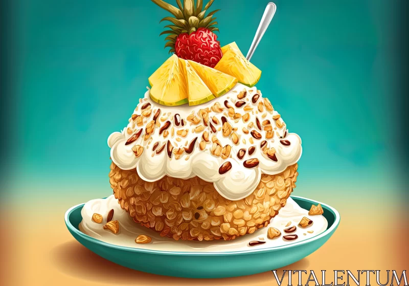 Frozen Doughnut with Cream and Fruit - Highly Detailed Illustration AI Image