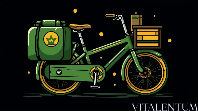 AI ART Green Bicycle Vector Illustration with Beer Case and Gas Can
