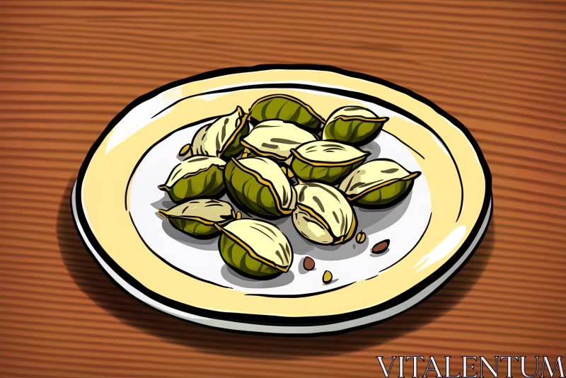 Green Hazelnut Nutlets on Table - Colored Cartoon Style AI Image
