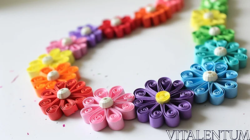 Handmade Paper Flower Necklace in Heart Shape - Rainbow Colors AI Image