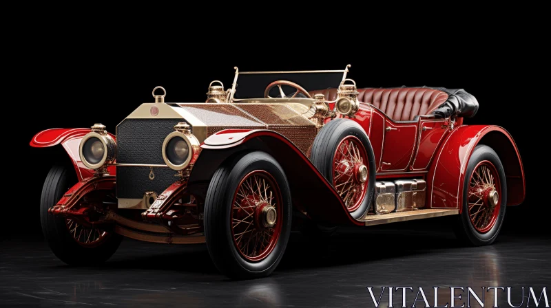 Intricate Antique Car Artwork | Black Background | Light Red & Gold AI Image