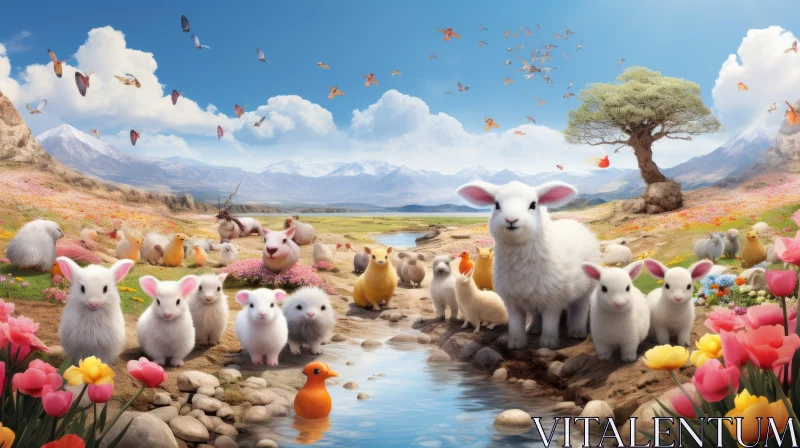 Pastoral Scene with Lambs: A Soft Rendering AI Image