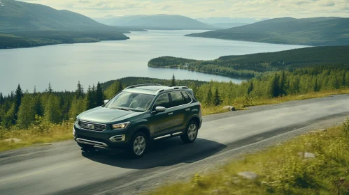 Scenic Mountain Drive: Dark Green SUV on Winding Road