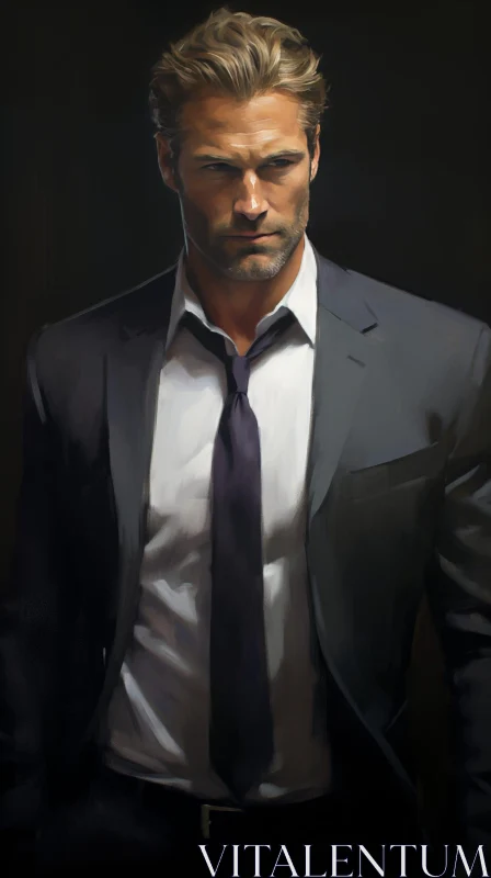 Serious Man Portrait in Dark Suit AI Image