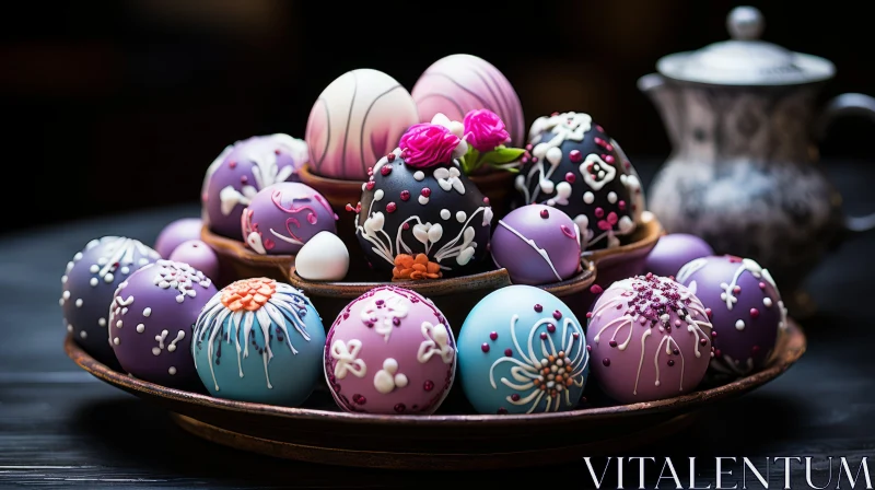 Stunning Easter Composition with Decorated Eggs and Fruit Arrangements AI Image