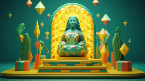 Surreal 3D Statue of Woman in Geometric Environment