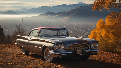 Vintage Classic Car Overlooking Cityscape