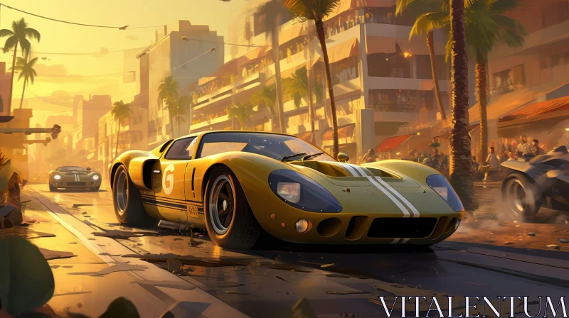 Yellow Ford GT40 Racing Car Digital Painting AI Image