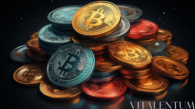 Bitcoin Cryptocurrency Coins 3D Rendering AI Image