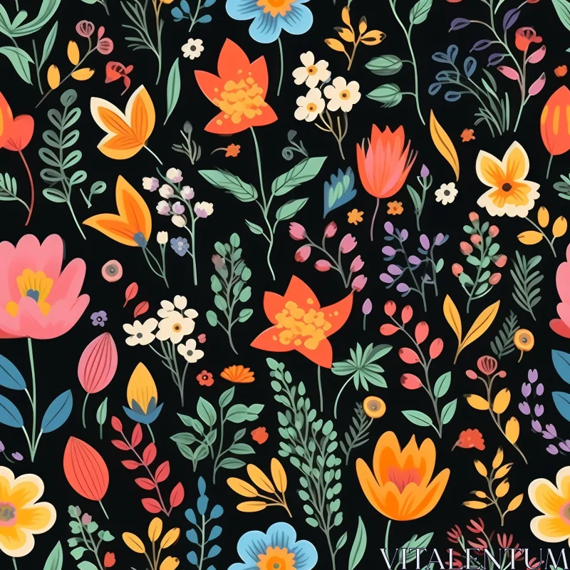 Bright Floral Pattern on Dark Background AI Image