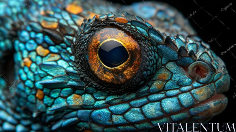 Close-up of a Mesmerizing Lizard's Eye | Blue Scales AI Image