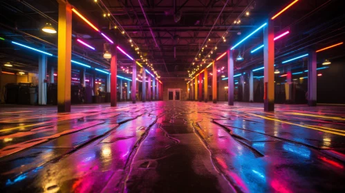 Colorful Neon Illumination in Industrial Setting