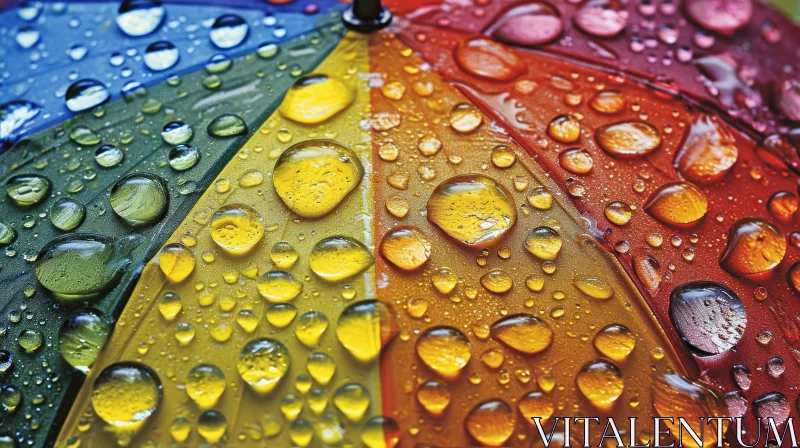 Colorful Raindrops on Umbrella - Close-up View AI Image