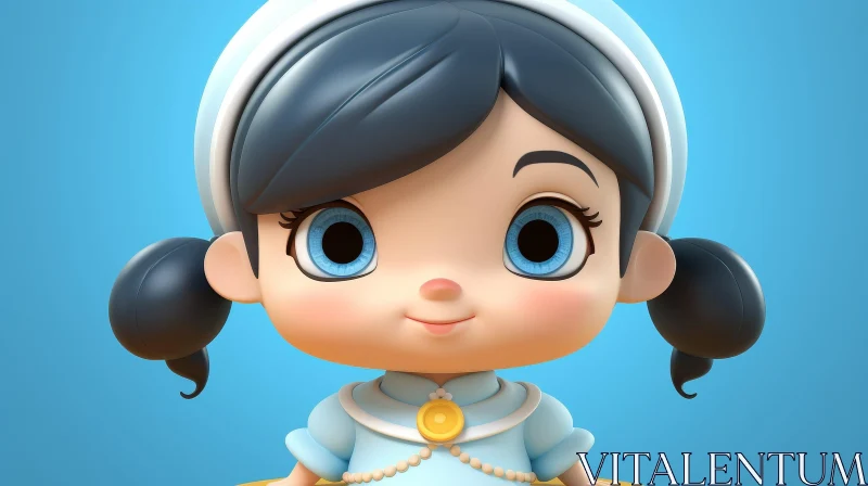 AI ART Cute Cartoon Girl in Blue Dress - 3D Illustration
