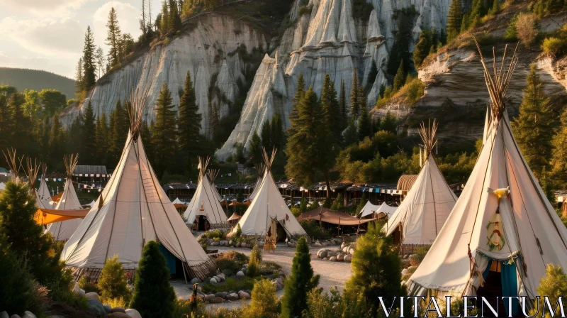 Enchanting Forest Tipis: A Natural Oasis AI Image