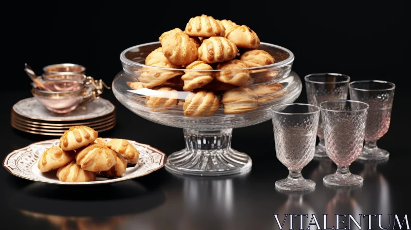 AI ART Glass Bowl Filled with Cookies on Black Table