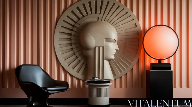 AI ART Modern Room with Woman's Head Bas-Relief