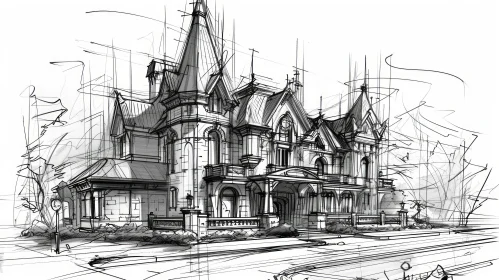Mysterious Sketch of a Victorian House