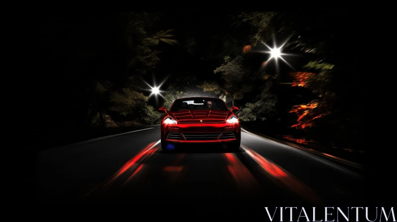 Red Sports Car Night Drive AI Image