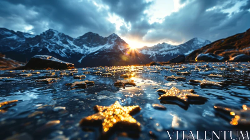 Serene Mountain Lake at Sunset - Landscape Photography AI Image