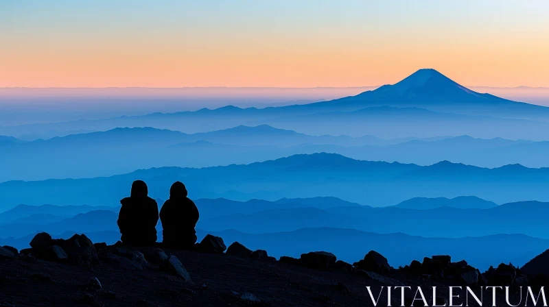 Serene Mountain Sunrise View with People AI Image