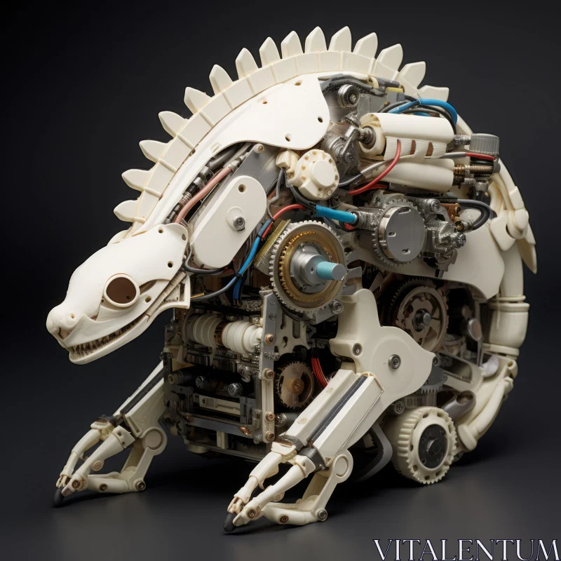 White Wooden Robot Lizard with Gears - A Fusion of Art and Technology AI Image