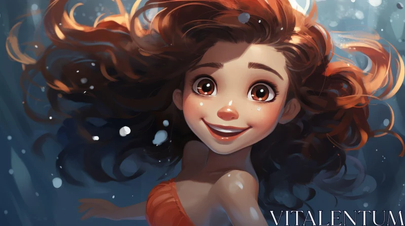 Young Girl Swimming Underwater Digital Painting AI Image