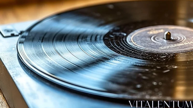Close-up of a Spinning Record Player with Black Record AI Image