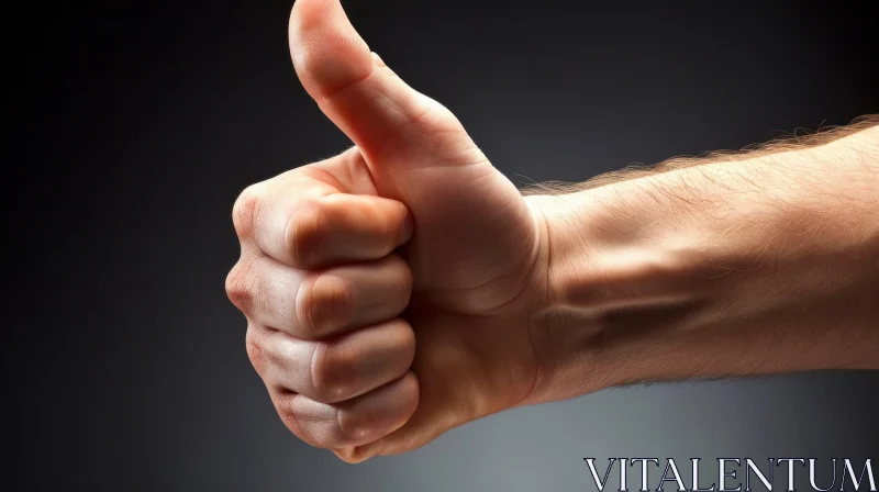 Close-Up of Male Hand Giving Thumbs-Up | Dark Background AI Image