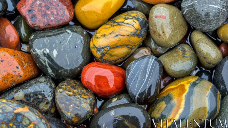 Close-up of Wet Rocks: Natural Beauty in Various Colors AI Image