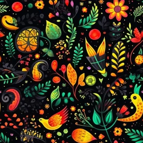 Colorful Floral Pattern on Black Background