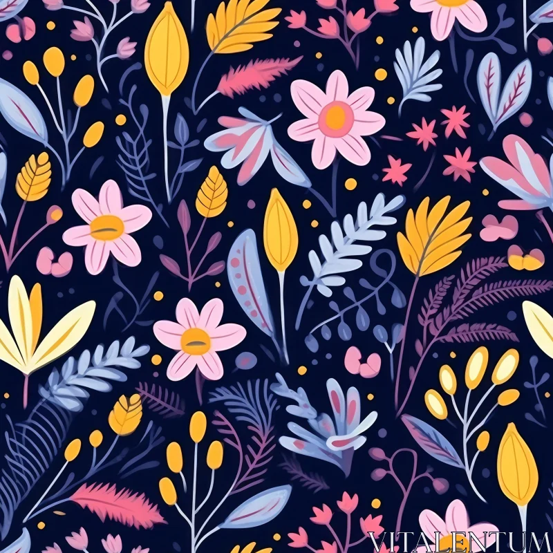 Dark Blue Floral Seamless Pattern AI Image