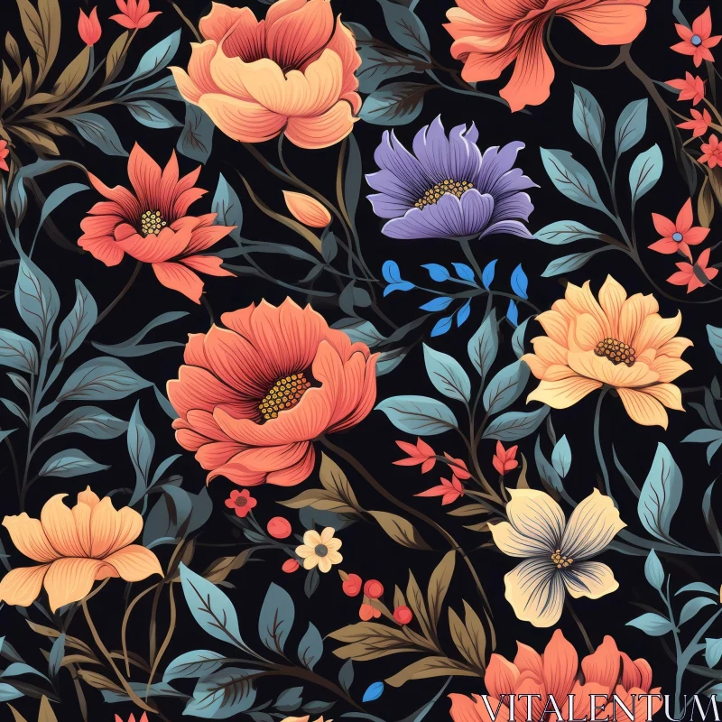 Dark Floral Pattern - Colorful Flowers - Home Decor AI Image