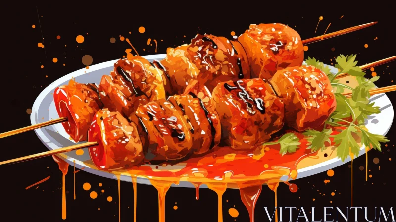 AI ART Delicious Barbecued Lamb Skewers on White Plate
