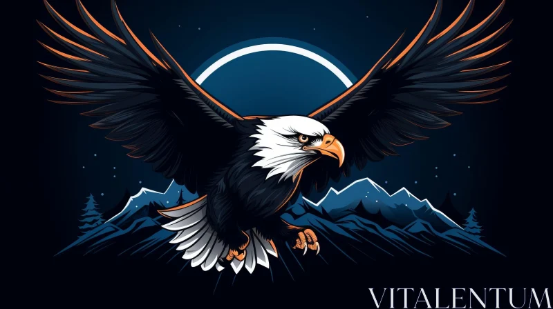 Eagle Flying Over Mountain Range at Night Illustration AI Image