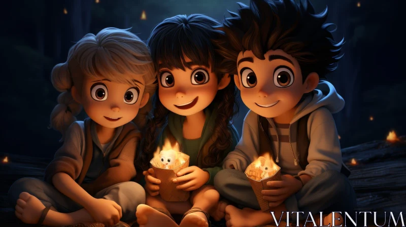 Enchanting Forest Scene with Children at Night